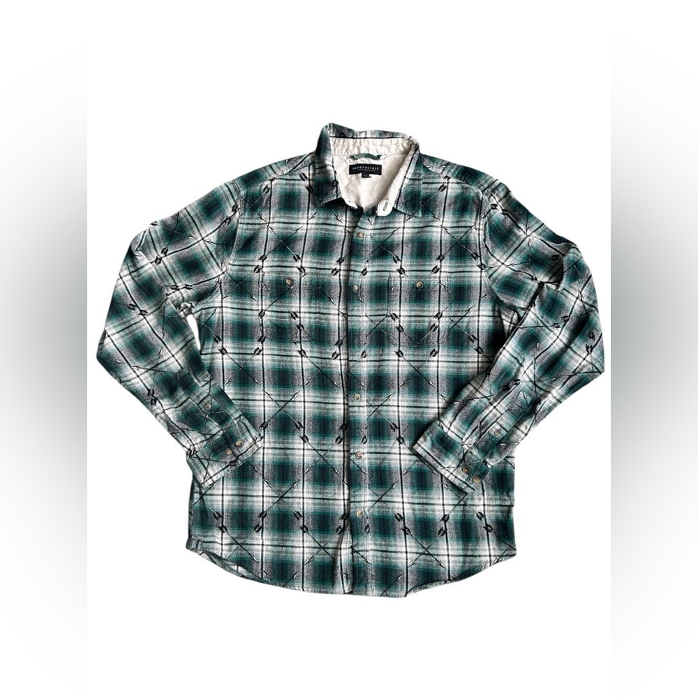 Aeropostale unisex green and black flannel with arrow pattern size large